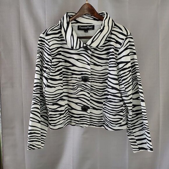 Vintage Painted Pony Zebra Print Crop Jacket Bold Black White Statement Piece M - Picture 5 of 5